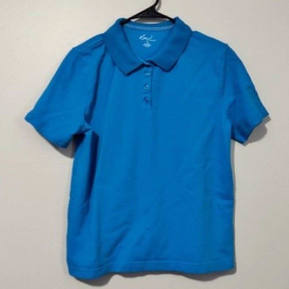 USED Woman's Kim Rogers Short Sleeve Polo Shirt Color Blue Size Medium